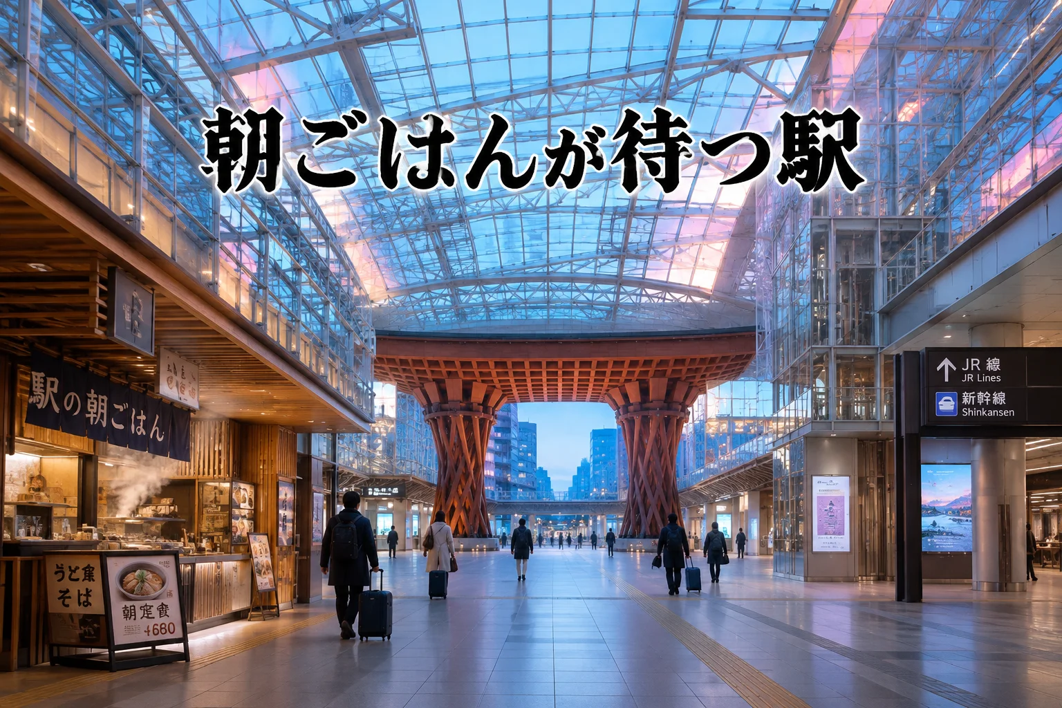 金沢駅のモーニングをイメージした早朝のコンコースの写真